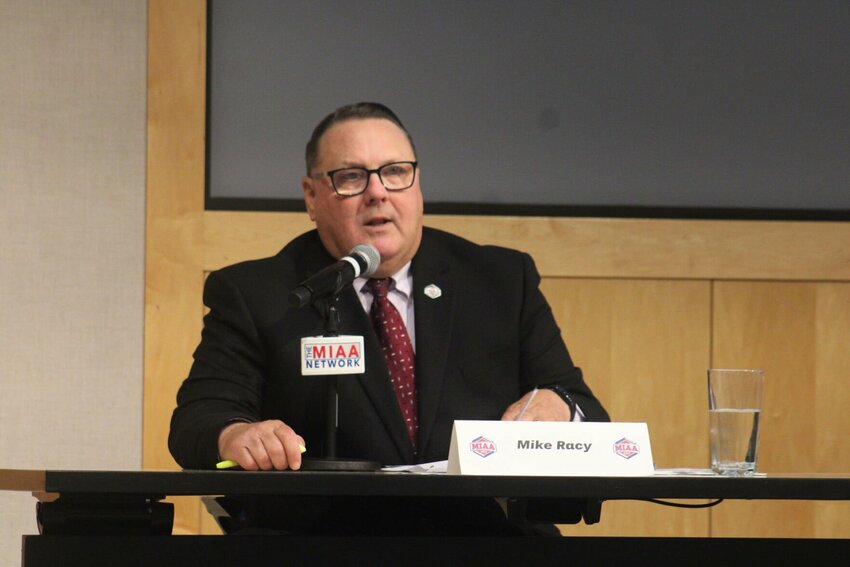 MIAA Commisioner Mike Racy provides an update on the conference during Football Media Day on Tuesday, July 23, at the Kauffman Foundation Conference Center.