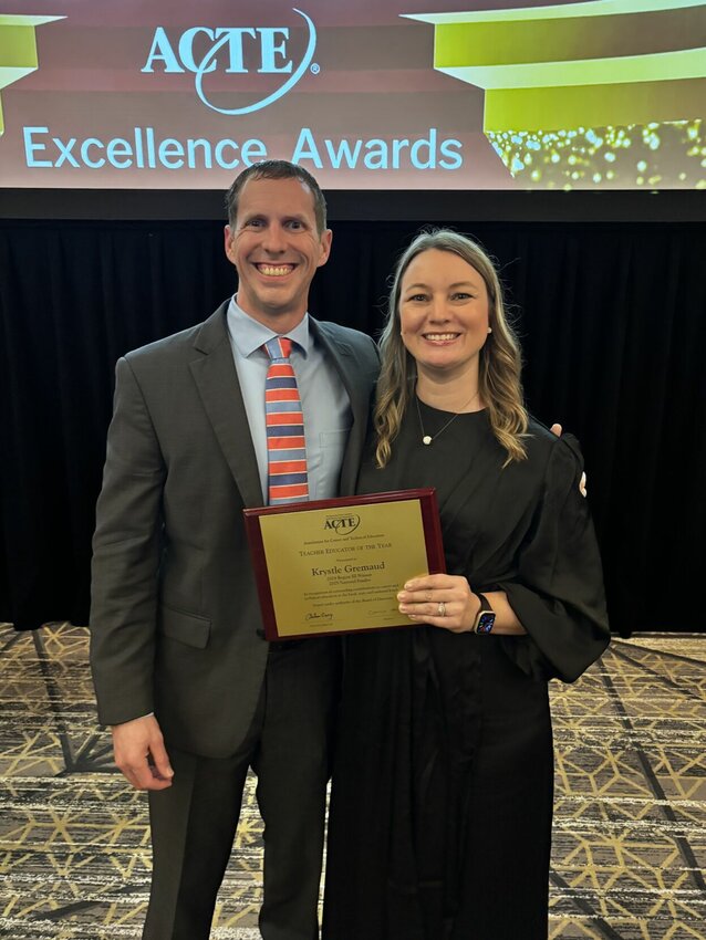 University of Central Missouri assistant professor Krystle Gremaud is pictured with her husband while attending the ACTE awards gala in December.