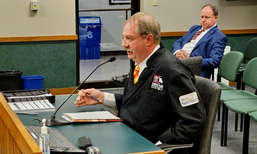 Buddy Lahl, chief executive officer of the Missouri Restaurant Association, testifies in favor of a bill to limit the impact of the minimum wage law that took effect Jan. 1.   Photo by Rudi Keller | Missouri Independent