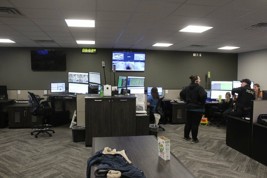 The Johnson County Central Dispatch center uses both its new MARRS system and its old MCC 5500 Dispatch Console during its cutover period on Monday, Feb. 17, at the JCCD center in Warrensburg. The dispatch room is split in half, with the left half using the elder analog system, while the right half uses the newer digital system.&nbsp;