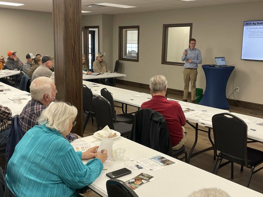 BTC Bank's Sedalia branch held a 2025 Ag Outlook meeting Friday, Feb. 28, at 2450 West 16th Street. Featured speaker Ben Brown works for the University of Missouri as an agricultural economist and comes from a farming family still managing farms in Bates County.   Photo by Chris Howell | Sedalia Democrat