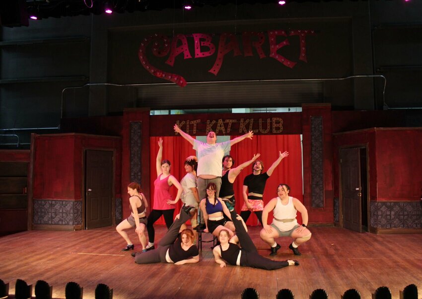 The cast of the University of Central Missouri's adaptation of &quot;Cabaret&quot; strikes a pose during the musical's opening act during rehearsals on Friday, April 4, in the Highlander Theatre. Performances will be at 7:30 p.m. April 11-12 and 17-19 and at 2 p.m. April 13 in the Highlander Theatre in the Martin Building.