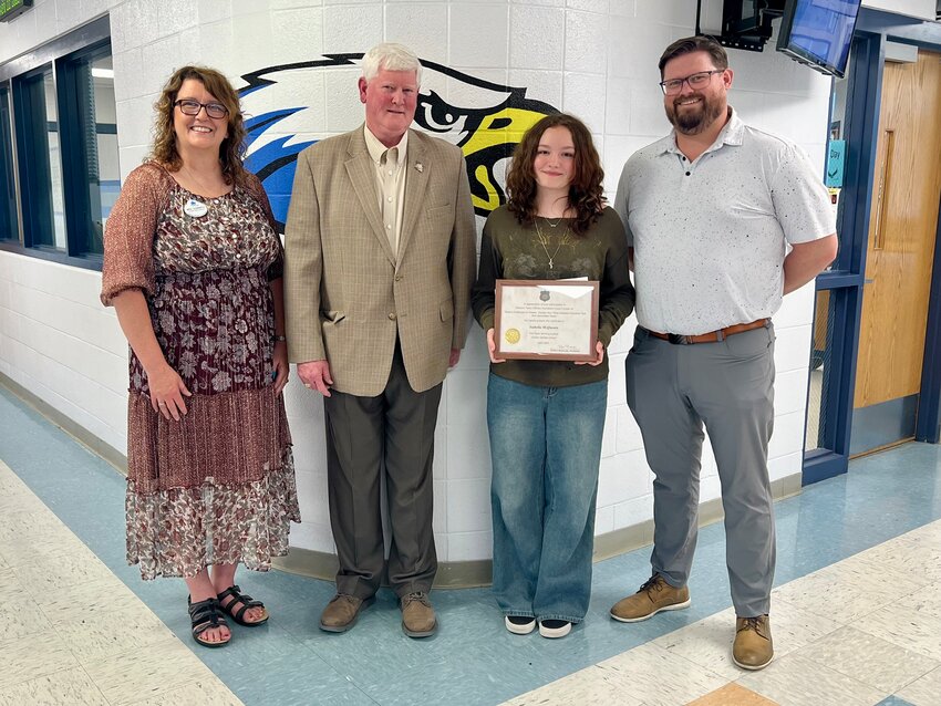 Holden Middle School 8th grader Isabella McQuearwas named as the western Missouri winner of the  Missouri Peace Officers Association essay contest. This year&rsquo;s topic was  &ldquo;Today&rsquo;s Challenges and Threats: Explain Your Three Greatest Concerns That Your Generation Faces.&rdquo;