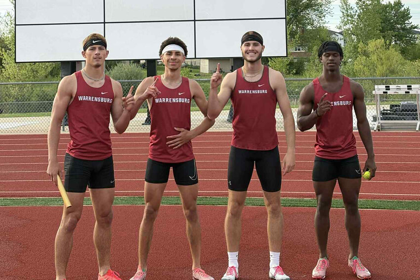 The Warrensburg boys 4x100-meter relay set a school record on Tuesday, April 29, at Smith-Cotton High School. From left: Cruz Villegas, Timarian Rozell, Ty Carman and Seth Johnson.