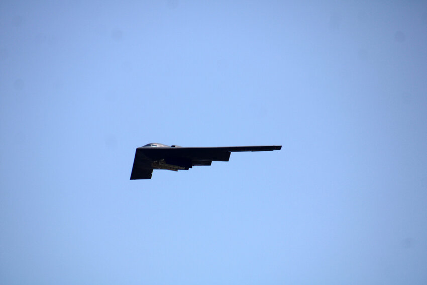 A B-2 Spirit flies over Wings Over Whiteman on Saturday, July 13, 2024, at Whiteman Air Force Base.