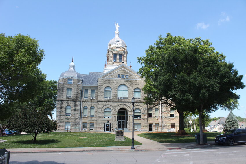 The Johnson County Courthouse basks in the sunlight as it begins renovations on Thursday, June 19, in Warrensburg.