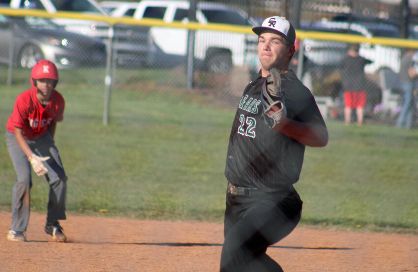 Crest Ridge senior pitcher Wyatt Ducos throws a pitch against Kingsville on Tuesday, April 15, at the Kingsville Ballpark.