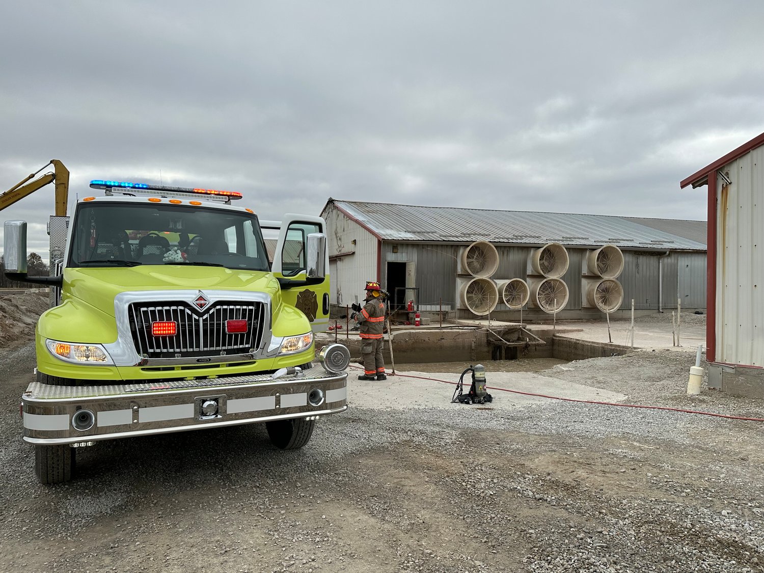 A Johnson County Fire Protection District truck is seen on Saturday, Nov. 12 at Rose Acre Farms.