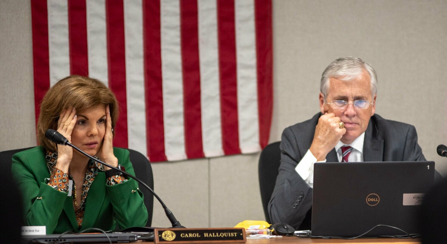 Missouri State Board of Education Vice President Carol Hallquist and President Charlie Shields listen to feedback about the proposed social-emotional-learning standards Tuesday, Oct. 17.


Photo by Annelise Hanshaw | Missouri Independent