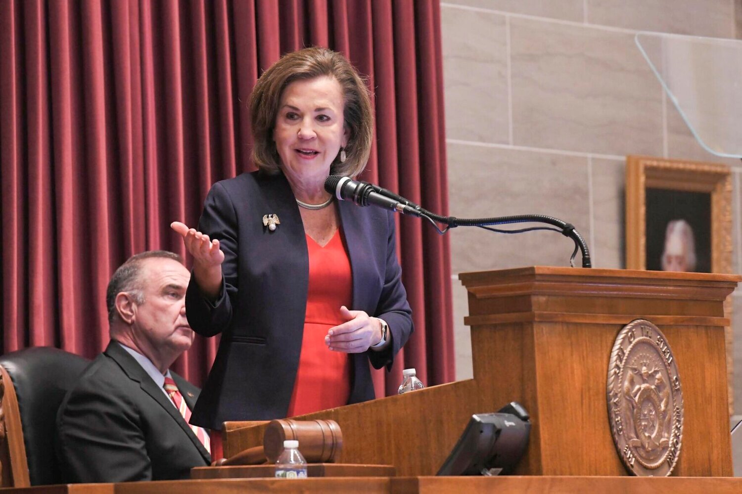 Missouri Supreme Court Chief Justice Mary Rhodes Russell delivers the State of the Judiciary to the Joint Session of the General Assembly on Feb. 7.


Photo by Tim Bommel | Missouri House Communications