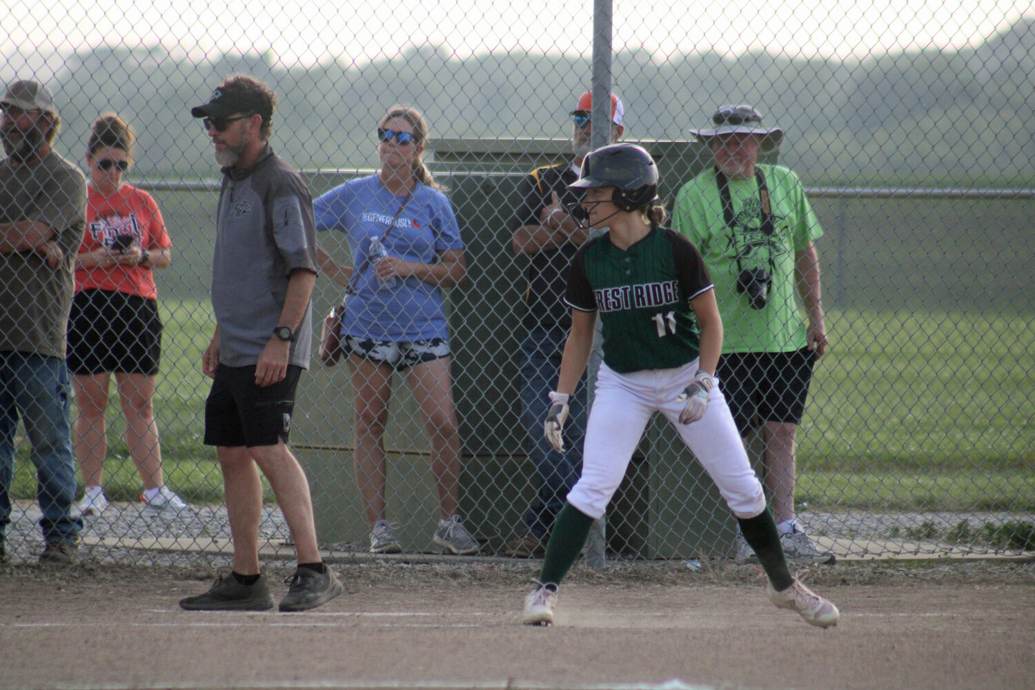Crest Ridge senior Macy Keys leads off from third base against Concordia on Wednesday, May 14, in Concordia.