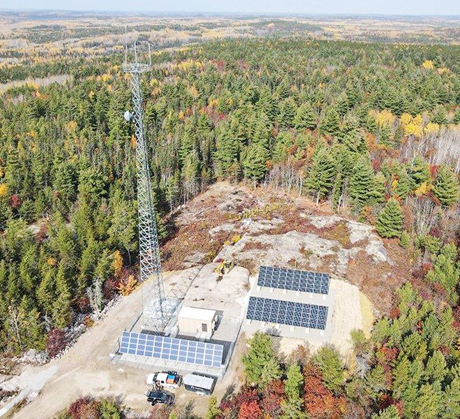 An aerial view of the new FirstNet solar-powered cell tower along the Echo Trail northwest of Ely. The tower provides dedicated and enhanced communication for emergency responders and also access to the AT&amp;T commercial network.