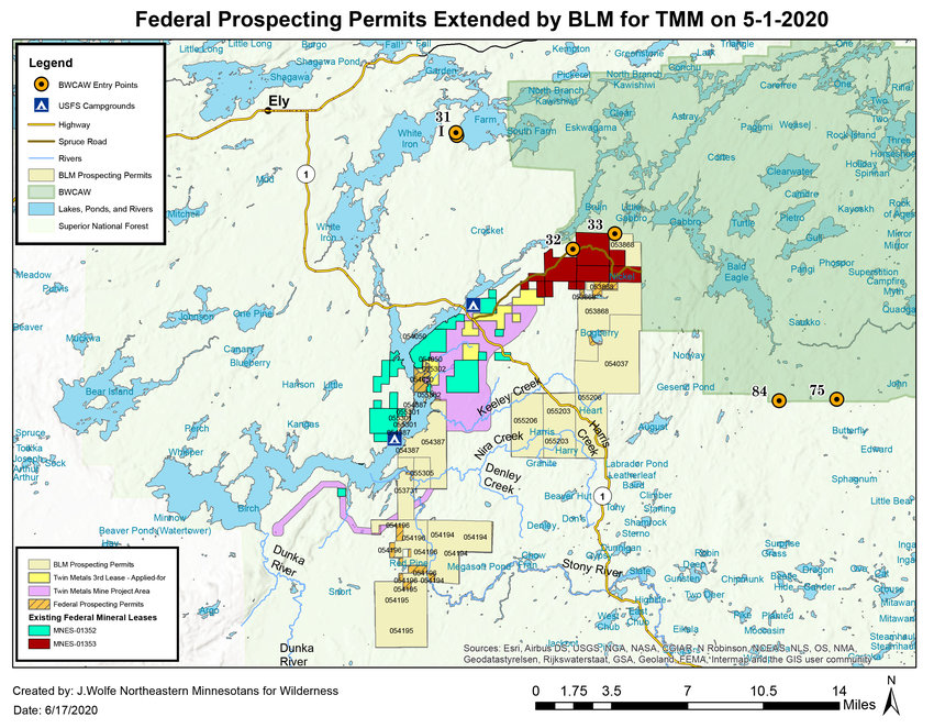 The bright yellow portions of this map represents Twin Metals Minneota&rsquo;s application for a third federal mineral lease. The gold portions represent the 13 prospecting permits currently under review.