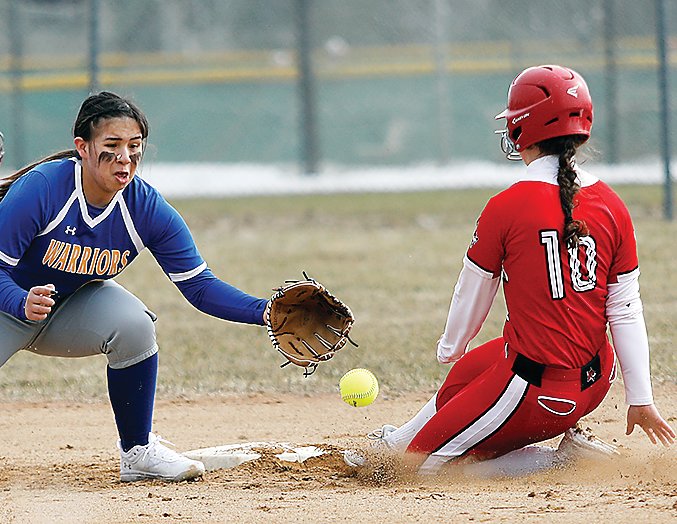 Ely&rsquo;s Kate Coughlin slides safe into second on a steal attempt during last Thursday&rsquo;s contest with Deer River.