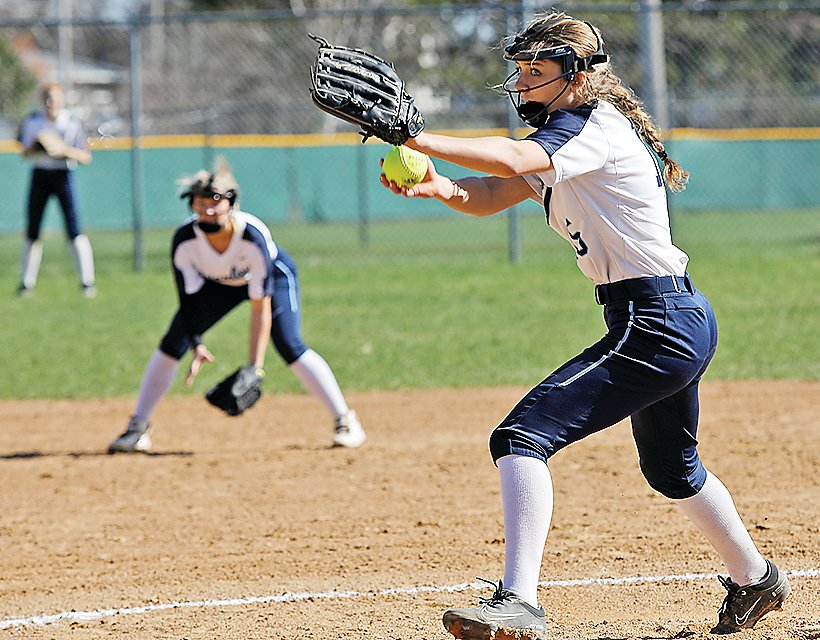 Grizzlies pitcher Evelyn Brodeen winds during last Friday&rsquo;s contest with Ely.