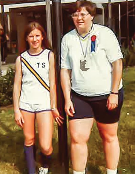 Margie Grahek, later Margie Johnson, poses with her track coach Carol Alstrom back in 1972, when she qualified for the first-ever Minnesota State Girls Track Meet.