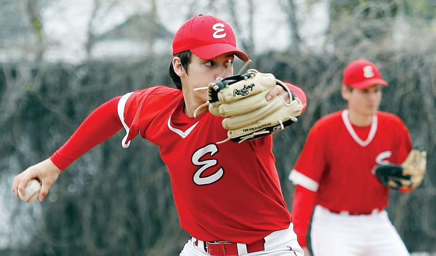 Ely sophomore pitcher Andrew Marolt winds to deliver during last Thursday&rsquo;s home contest against Chisholm.