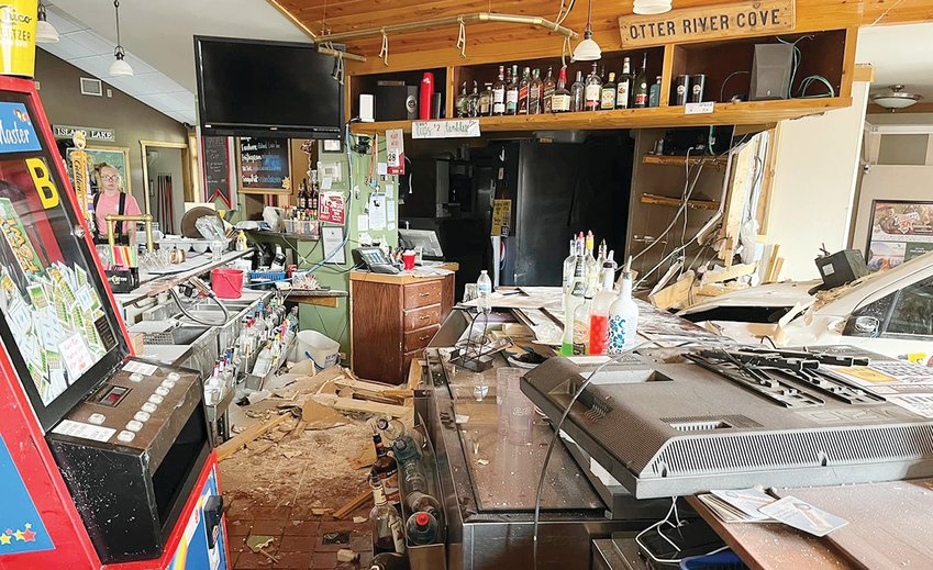 A car that plowed into the Island Lake Inn last week left a lot of debris and damage, but the Duluth-area restaurant and bar reopened in time for the holiday weekend.