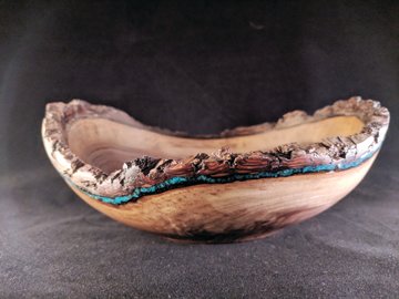 Inlaid burl bowl by Mike Denny of Good Wolf Bowls.