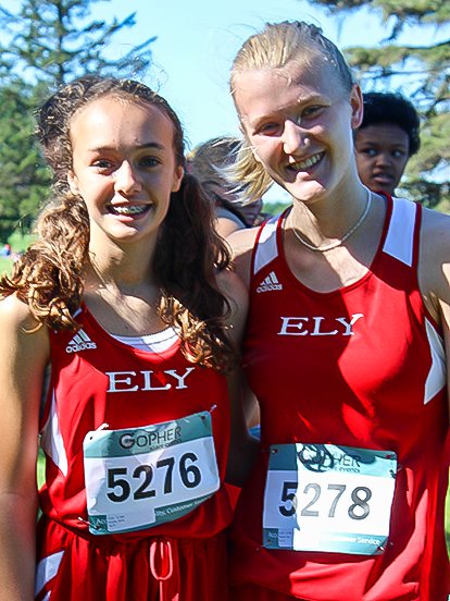 Molly Brophy (l) and Zoe Devine were the top finishers on the girls side for Ely at last week&rsquo;s Rock Ridge meet.