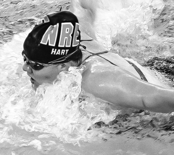 NR-E&rsquo;s Sabrah Hart competes in the butterfly portion of the 200 yd. medley relay.