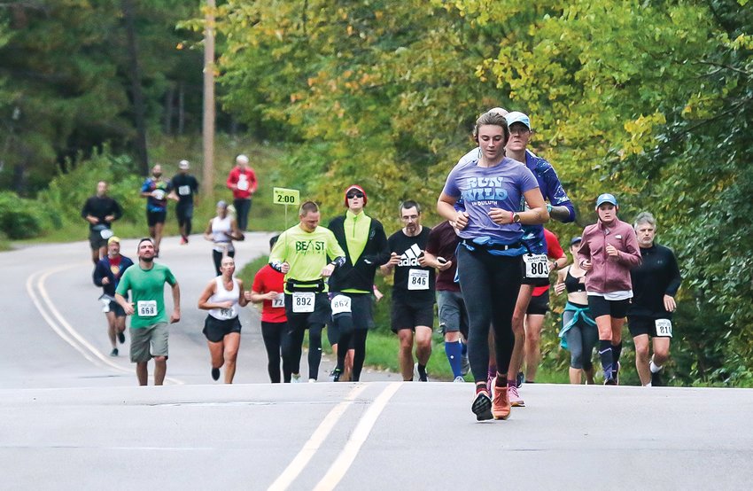 A large pack of half marathon   runners made their way along Pioneer Road on Saturday.