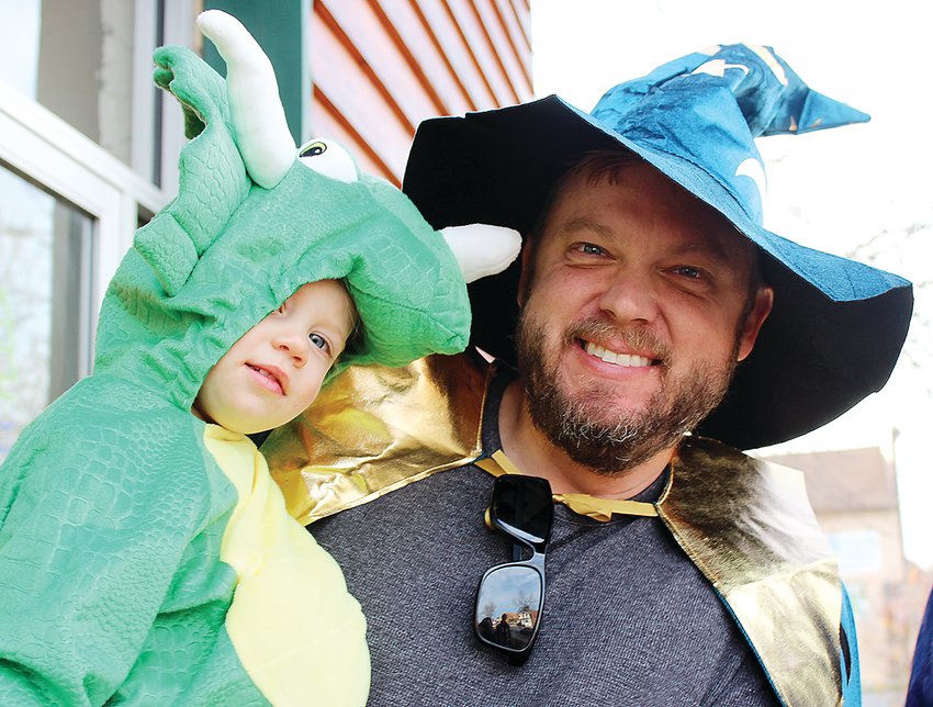 Cade Gornick and daughter Ada  were out on the streets of Tower for after-school trick-or-treating on Monday.