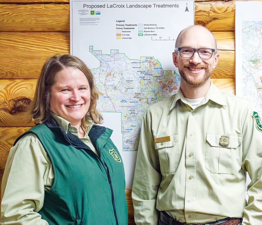 Forest Supervisor Thomas Hall (right) and LaCroix District Ranger Sunny Lucas (left).