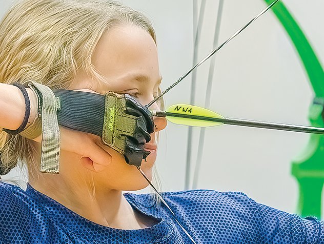 Kaidence Scofield, of North Woods, is poised for release during archery competition this past Saturday