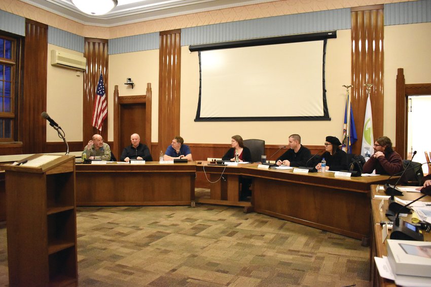The Ely City Council. From left-to-right: Al Forsman, Paul Kess, Jerome Debeltz, Mayor Heidi Omerza, Ryan Callen, Angela Campbell, and Adam Bisbee.