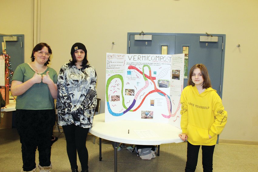 Ally Heglin, Destinay Burks, and Tae (Amelia) Hietala did a project on composting food waste using worms.