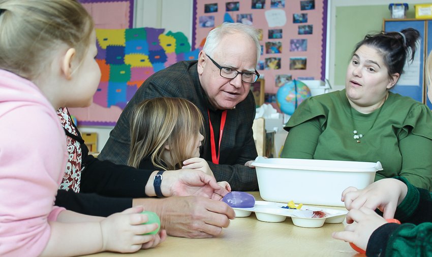 Gov. Tim Walz, a former school teacher, clearly relished the time he spent with Ely students during an April 6 visit to Ely and Tower.