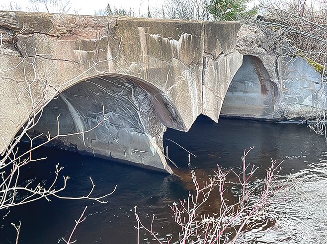 Large segments of this former railroad bridge are   falling into the East Two River. A total collapse could inundate Tower-Soudan&rsquo;s drinking water wells and pump station.