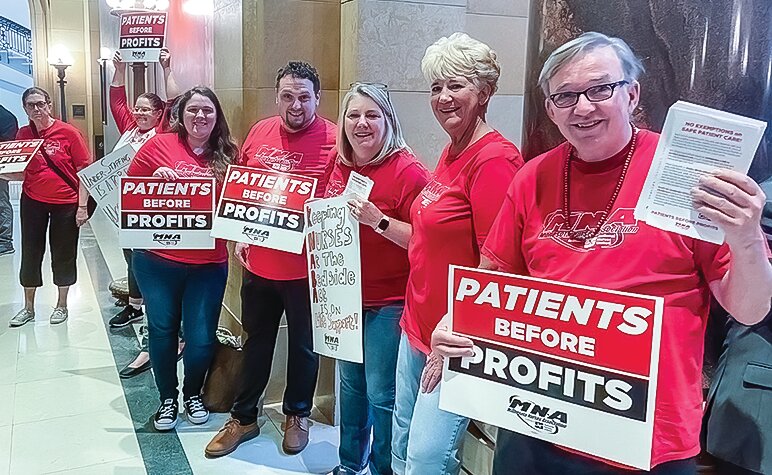 Members of the Minnesota Nurses Association held an   informational picket at the Capitol recently to push for a measure that would give them a greater voice in staffing.