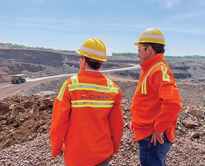 Secretary of State Steve Simon (l) was on a tour of Hibbing Taconite on Tuesday. He met with tribal officials and union pipefitters at Fortune Bay Resort Casino on Wednesday.