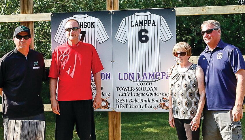 Lonnie&rsquo;s three sons, Davis, Josh, and Justin stand with their mother Ann at the dedication to Lonnie, who died last year.