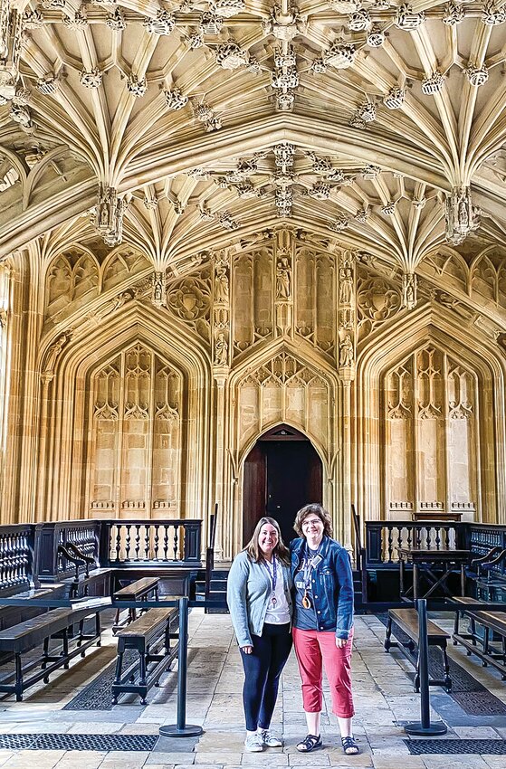 Mollie Stanford, left, and Crystal Whitney stand in the Bodleian Library Divinity School, built between 1427 and 1483 and is the oldest surviving purpose-built building for Oxford University use.