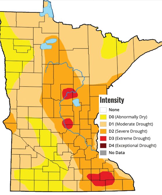 The latest drought map from the   U.S. Drought Monitor,   reflecting drought conditions in Minnesota as of Aug. 3.
