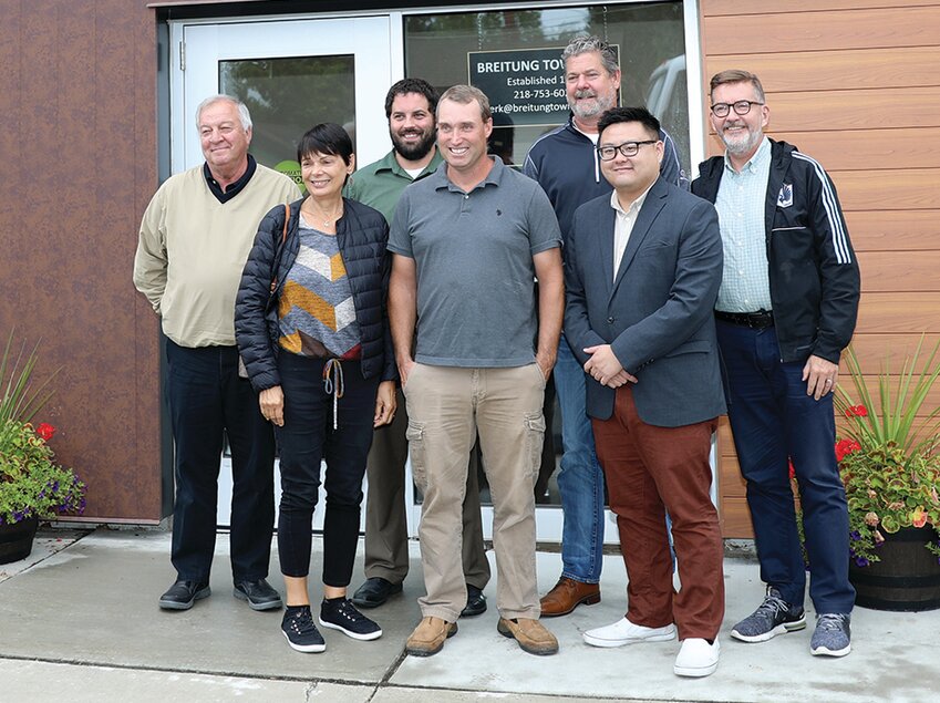 State Sen. Sandy Pappas (second from left) visited with local officials including Tim Tomsich, Matt Tuchel, and Michael Schultz.
