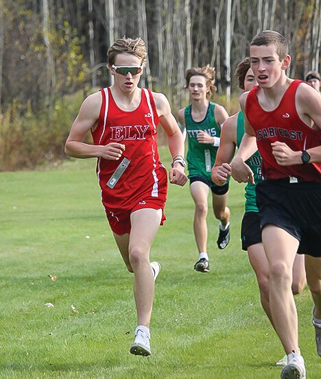 Ely&rsquo;s Caid Chittum moves toward the front of the pack.
