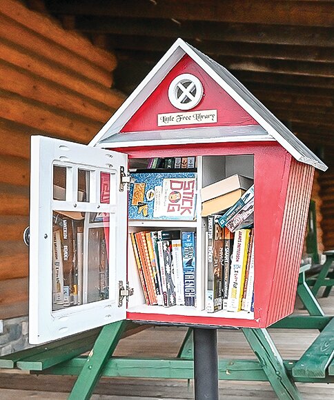 The newly-installed Little Free Library at the Timber Hall in Embarrass,   installed by the Babbitt Friends of   the Library.