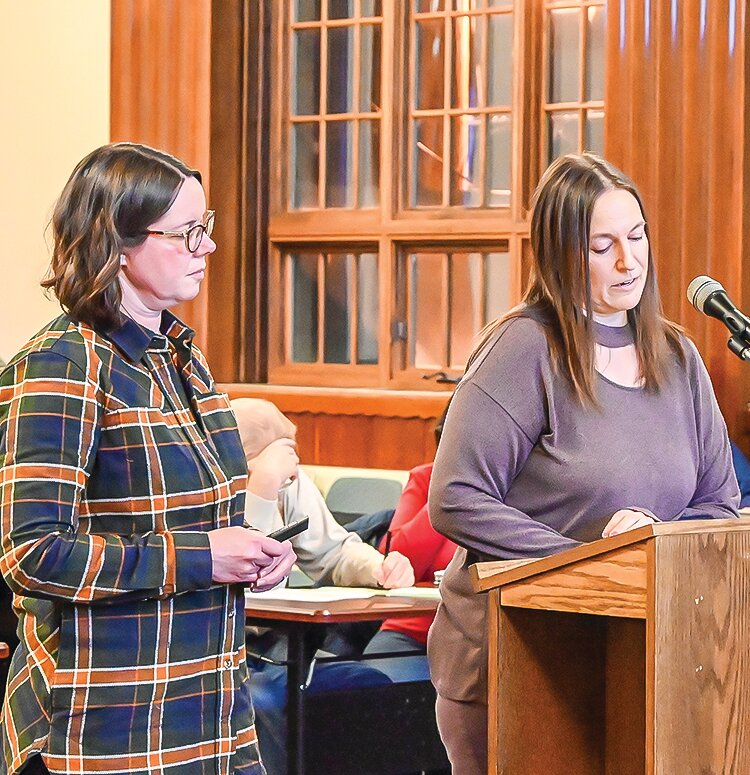Deanna Swenson, co-director of Well Being Development&rsquo;s Ely Recovery Project spoke to the Ely City Council recently while fellow staffer Beth Chapman looks on. The group was there to discuss their proposal for new   transitional housing.