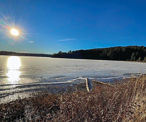 Decaying ice on the north arm of  Trout Lake in the BWCAW on Dec. 27.  While this   shallow bay of the lake was frozen, other parts of the big lake remained open as of New Year&rsquo;s