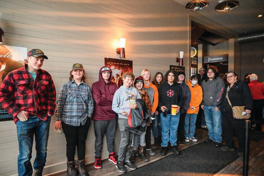 Eleven Vermilion Country School students attended the Indigenous Student Day at the Ely Film Festival, on Friday, Feb. 9. From left-to-right:  Jaymes Scholz, Remington McDonough, Bryce Williamson, Logan Kainz, Bentley Crego, Landon Wellander, Elspeth O&rsquo;Brien, Marcus Drake, Elliott Koschak, Theo Pratt, Cole Schuster, and teacher Karin Schmidt. Crego, Drake, Kainz, and Wellander made a short which was shown as part of the programming before the first feature film of the day.
