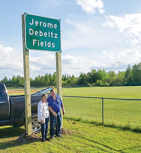 Jerome Debeltz and   his wife Mary at the newly dedicated Jerome Debeltz Fields in Ely.