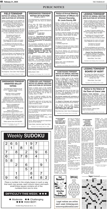 Click here for the legal notices and classifieds on page 6B