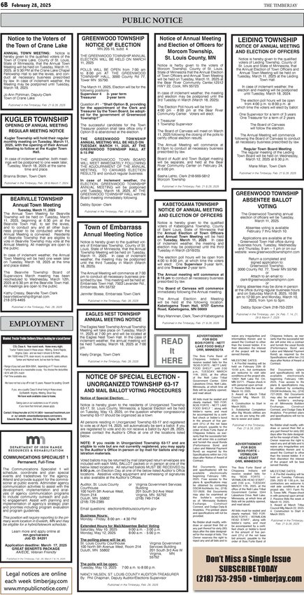 Click here for the legal notices and classifieds from page 6B