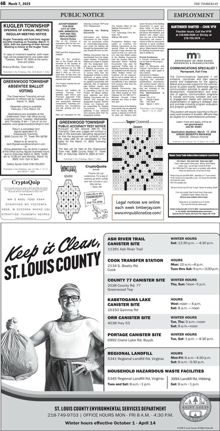 Click here for the legal notices and classifieds on page 6B