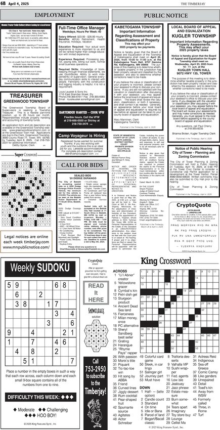 Click here for the legal notices and classifieds on page 6B