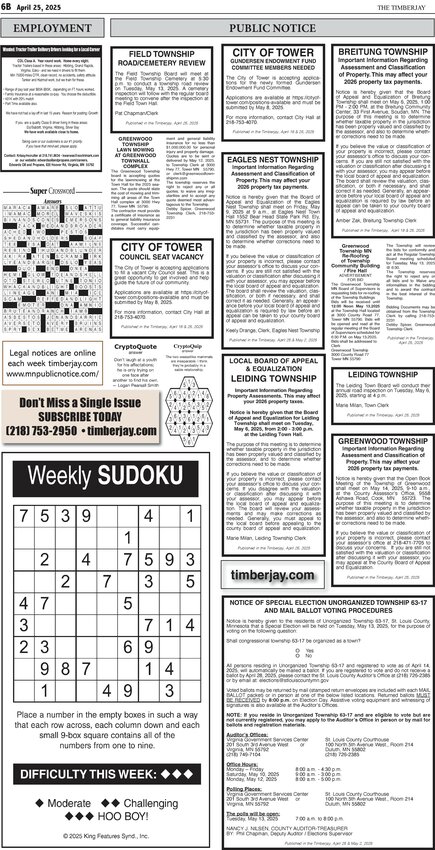 Click here for the legal notices and classifieds on page 6B